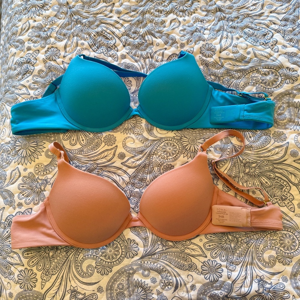 Soma embraceable push up Teal and Peach Bras